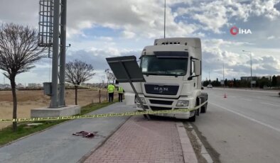 Tır tabelaya, tabela da yol kenarındaki sürücüye çarptı